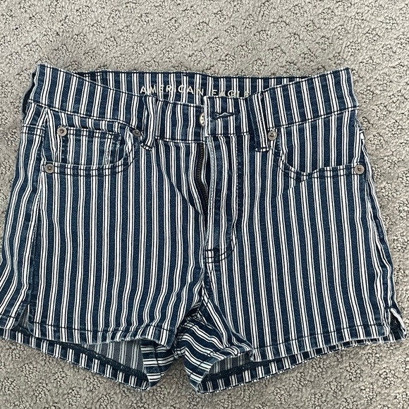 AE Next Level Stretch High Waisted Denim Striped Shorts - Picture 3 of 5